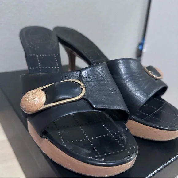 Authentic Chanel Wooden Mules with Chanel Box - Picture 6 of 13